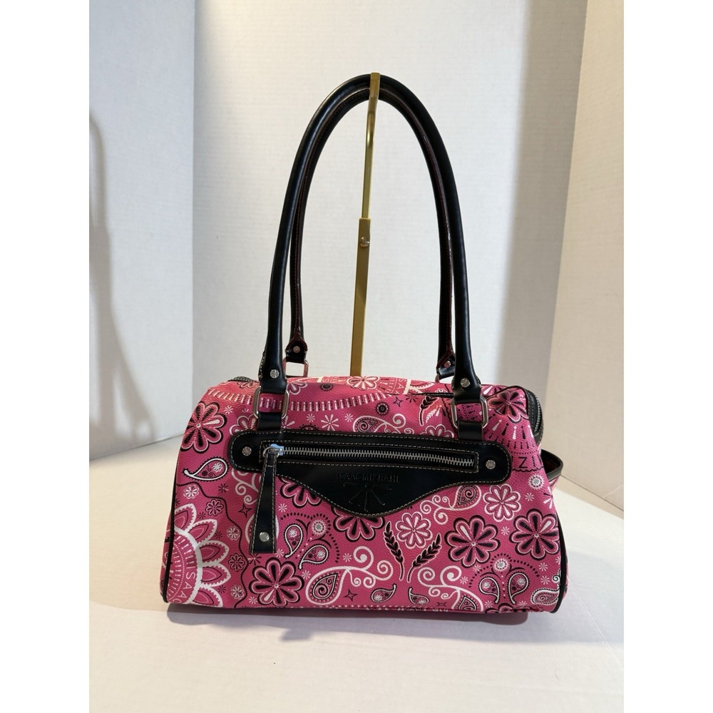 Isaac Mizrahi Bag Pink /Black Satchel W/ Double Black Straps Great Conditions